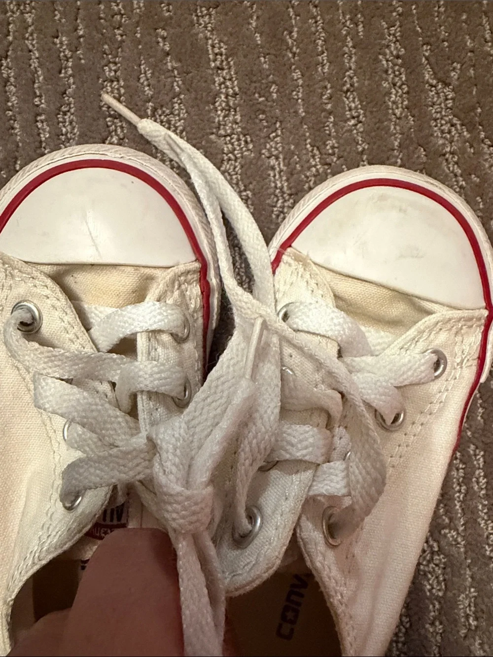 Converse White Canvas Kids Sneakers with Red Stripe